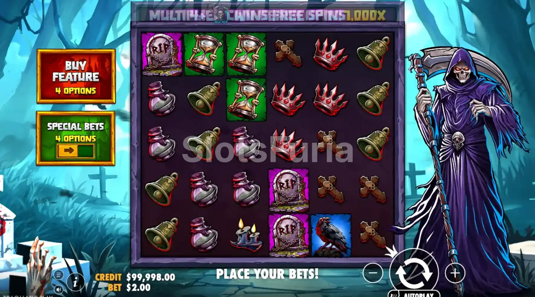Pantalla principal de Death Dominion con el cementerio al fondo