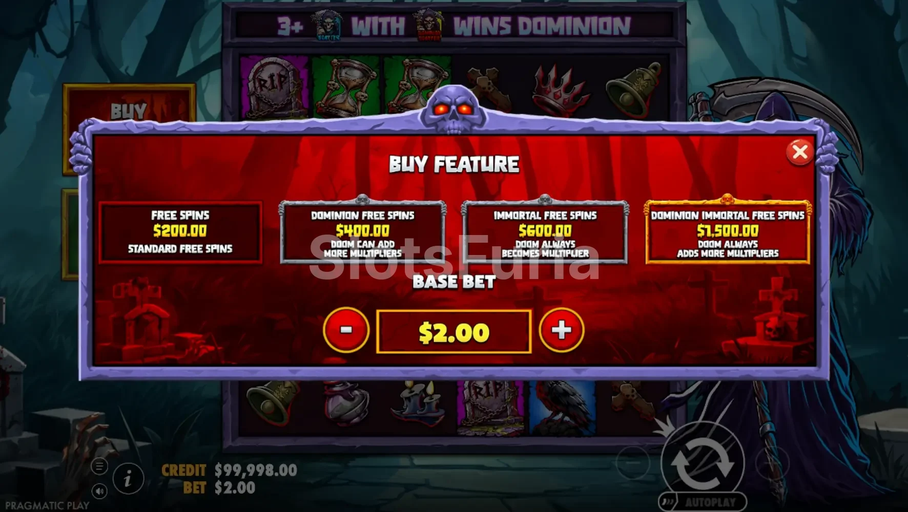 Opciones de compra de bonus en Death Dominion