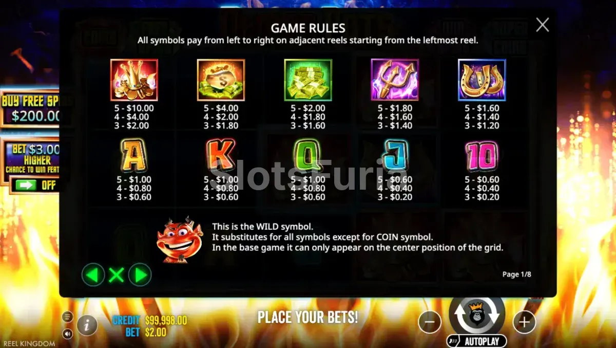 Tabla de pagos de Demon Pots con todos los símbolos y valores