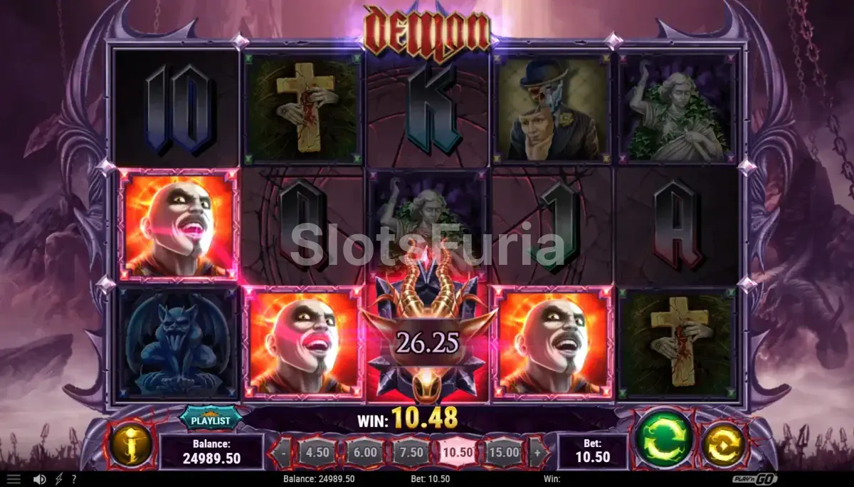 Resultado de un giro en Demon con líneas ganadoras marcadas