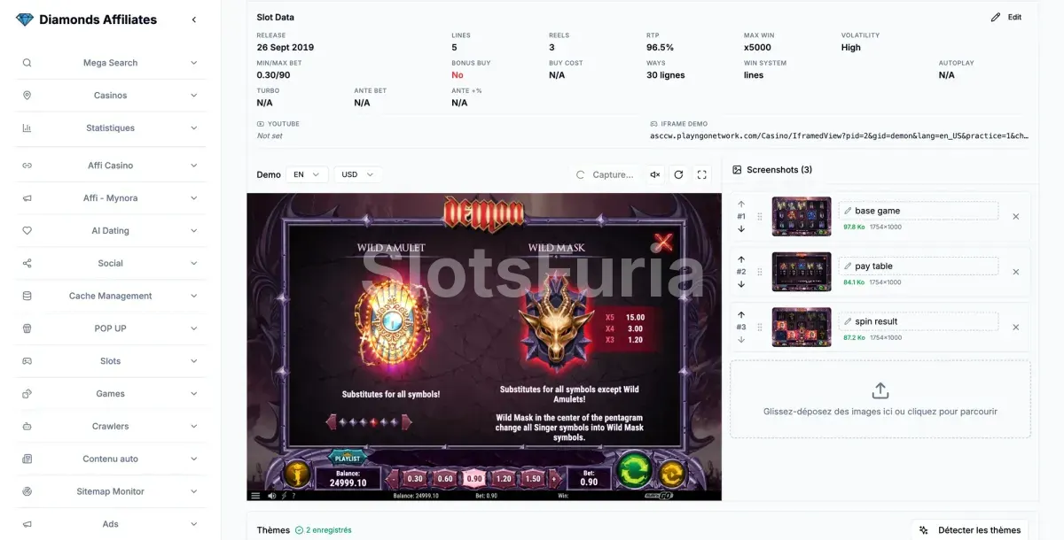 Símbolos wild activos en la grilla de Demon