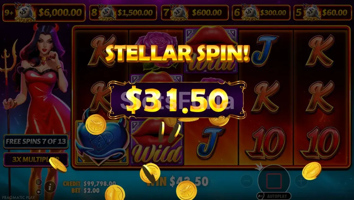 Gran victoria conseguida en la slot Devilicious con multiplicador activo