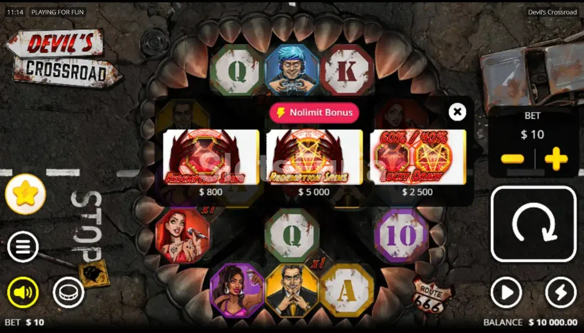 Menú de compra de bonus disponible en Devil's Crossroad