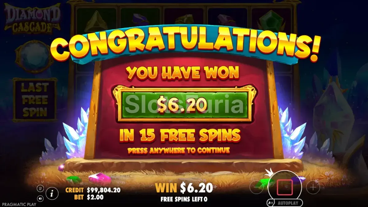 Gran ganancia en Diamond Cascade con el multiplicador al máximo