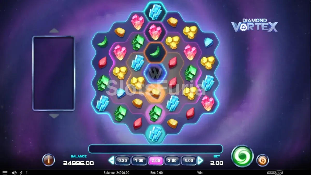Pantalla principal de Diamond Vortex con la rejilla hexagonal en el espacio