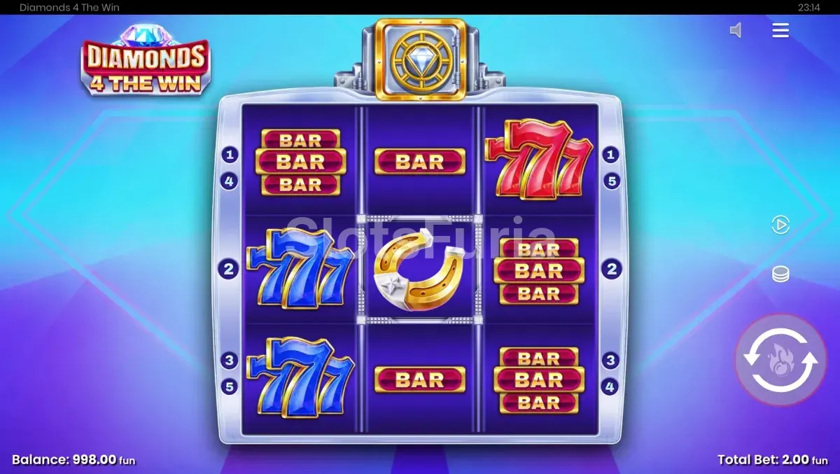 Pantalla principal de Diamonds 4 The Win con los carretes en acción