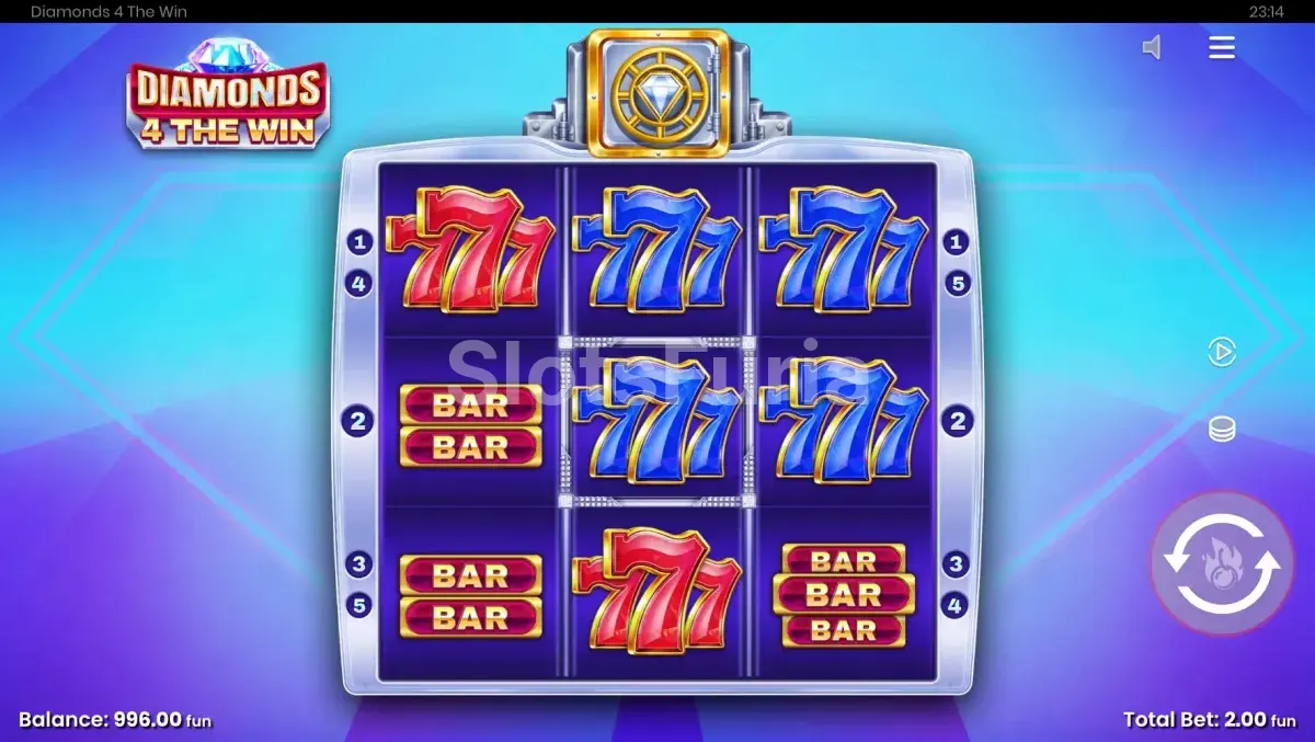 Segunda vista del juego base de Diamonds 4 The Win con diamantes en los carretes