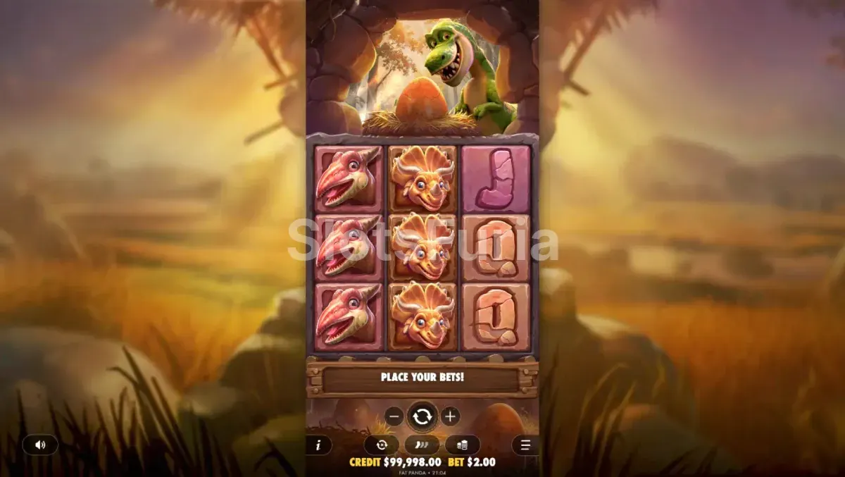 Pantalla principal del juego Dino Drop con los tres carretes activos