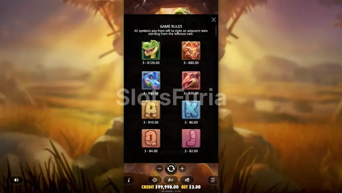 Tabla de pagos detallada de la tragamonedas Dino Drop