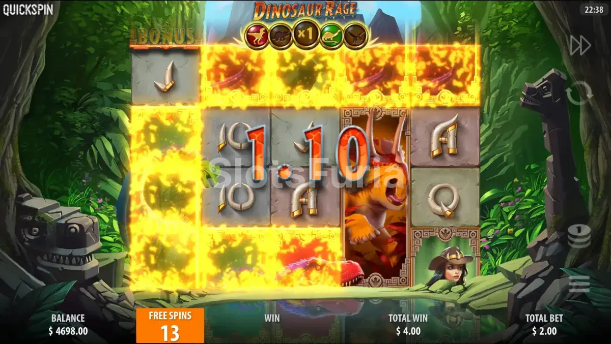 Giros gratis de Dinosaur Rage con dinosaurios enfurecidos y multiplicadores activos