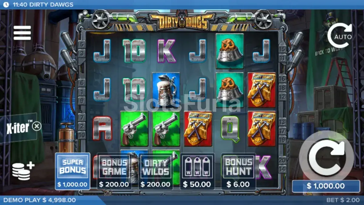 Menú de compra de bonus X-iter en Dirty Dawgs of Nitropolis