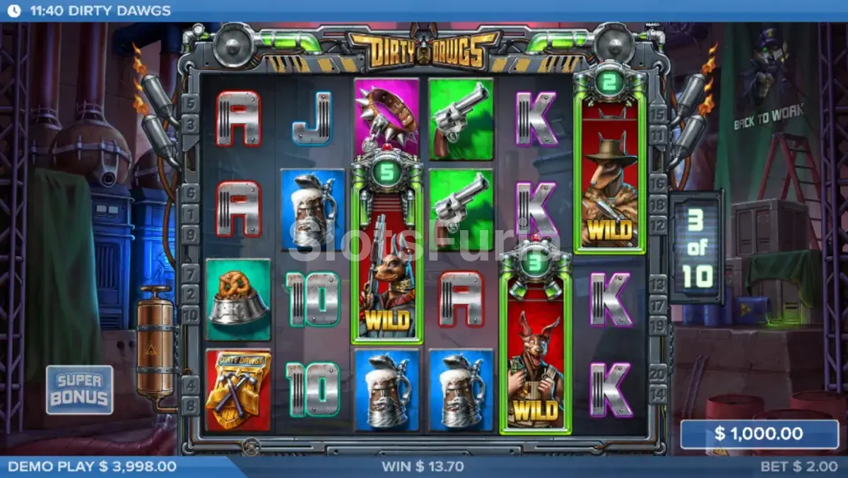Ronda de giros gratuitos de Dirty Dawgs of Nitropolis con Nitro Wild Reels pegajosos