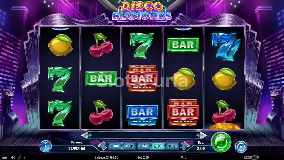 Vista del juego base de Disco Diamonds con la cabina del DJ iluminada