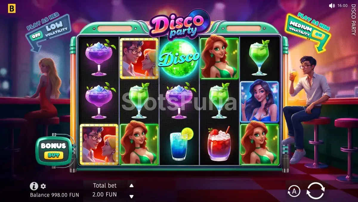 Pantalla principal del juego base de Disco Party con sus rodillos iluminados
