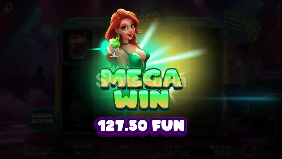 Gran victoria épica en Disco Party con multiplicador máximo