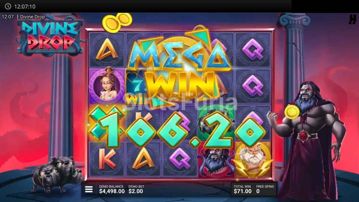 Pantalla de gran victoria en Divine Drop Hacksaw Gaming