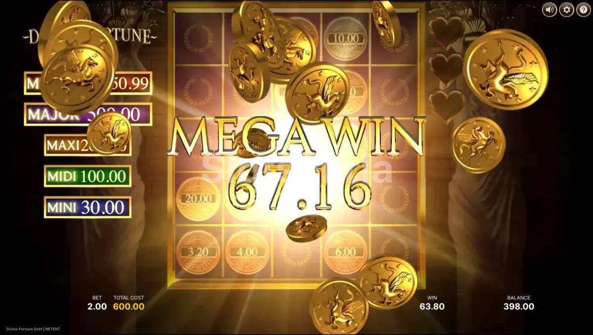 Gran victoria registrada durante una sesión de Divine Fortune Gold