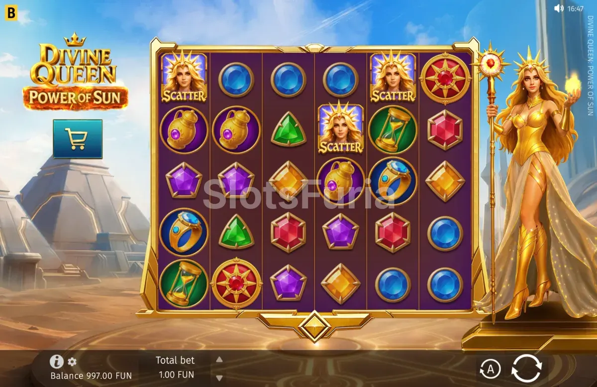 Scatters en Divine Queen Power of Sun activando la ronda de bonos