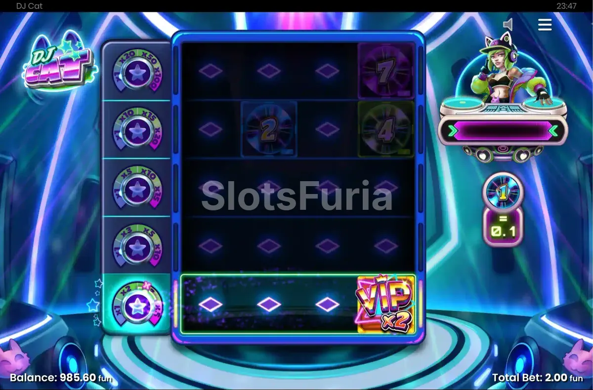 Segunda vista del juego base de DJ Cat con filas activas