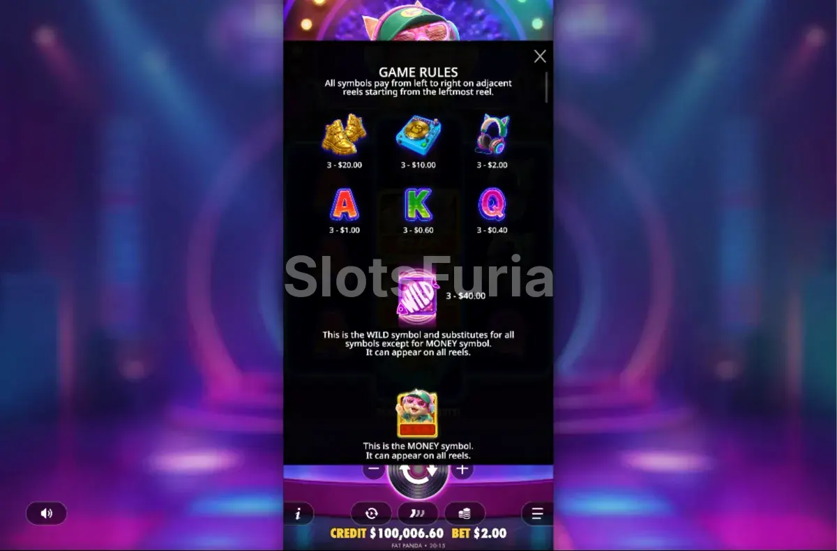 Tabla de pagos de DJ Neko con todos los símbolos y sus valores