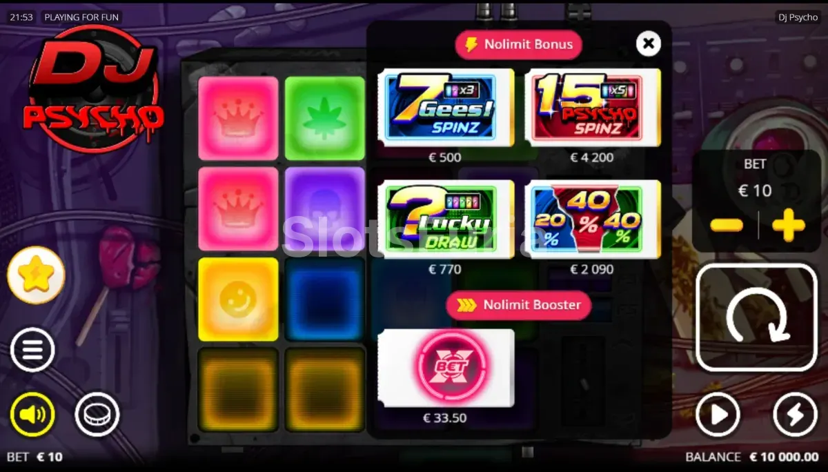 Pantalla de compra de bonus en DJ Psycho