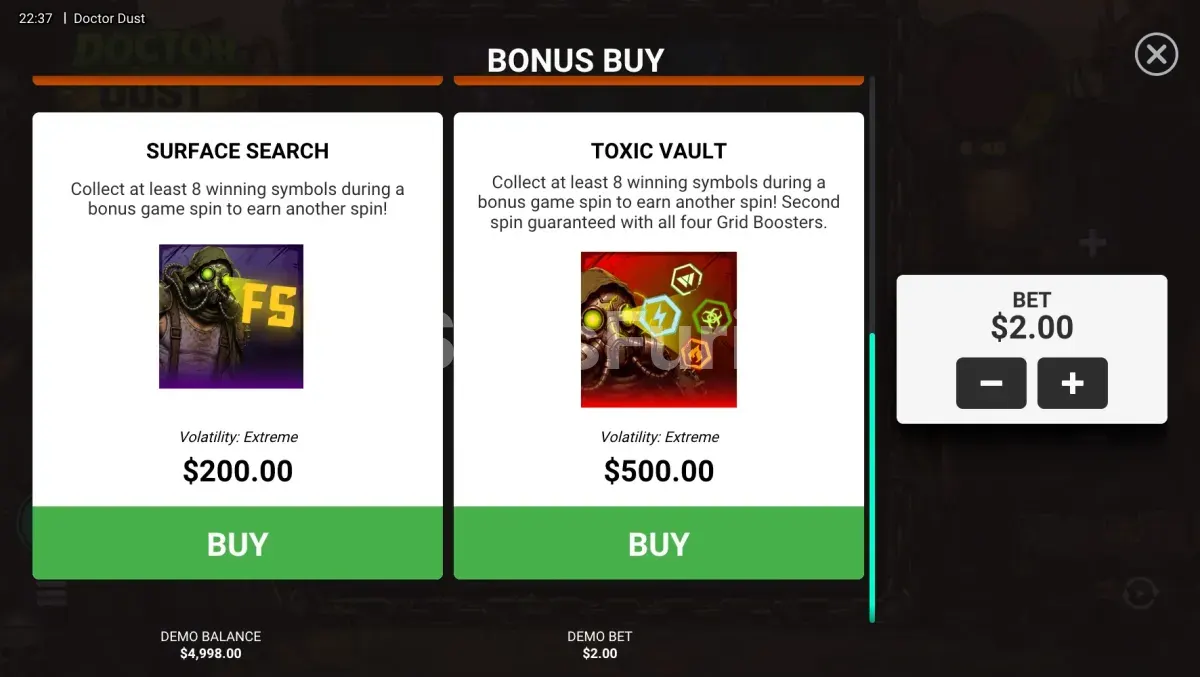 función de compra de bono en Doctor Dust