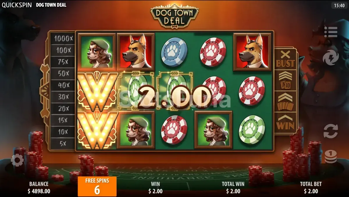Ronda de giros gratuitos Top Dog en Dog Town Deal con la escalera de premios activa