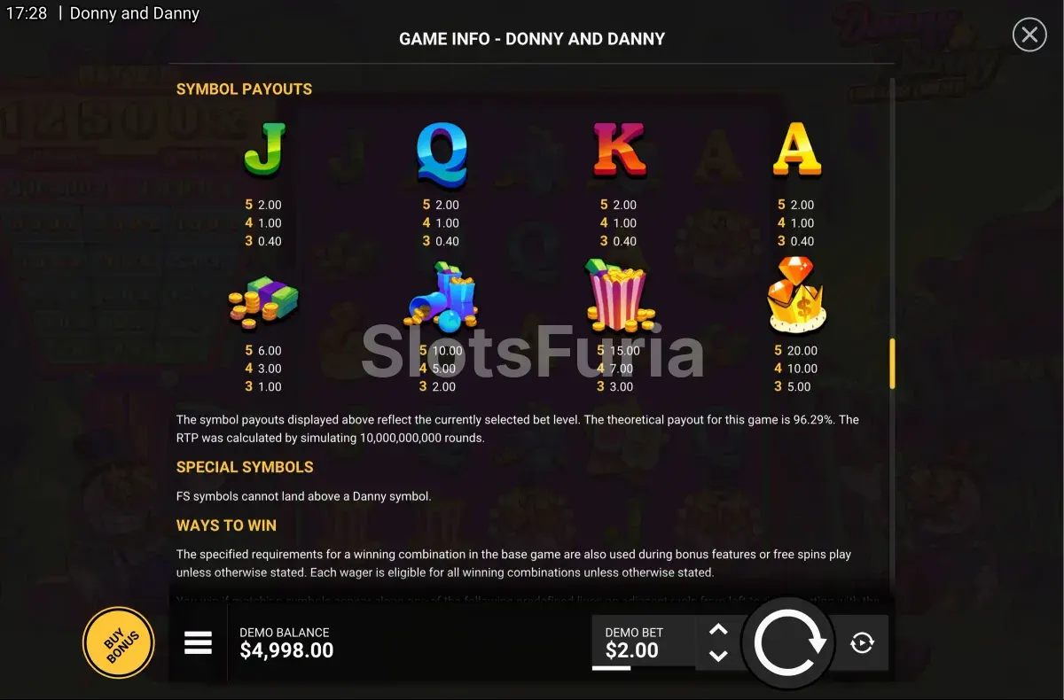 Tabla de pagos y símbolos de Donny And Danny