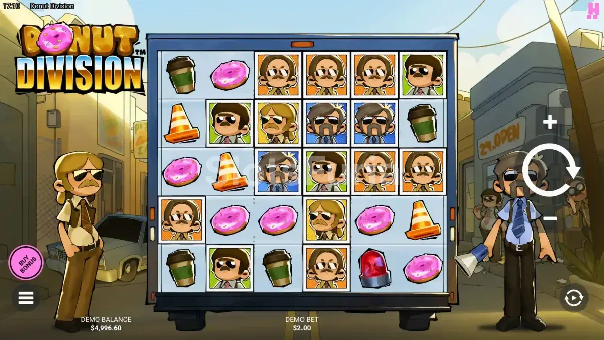 Pantalla principal de Donut Division con los cuatro policías