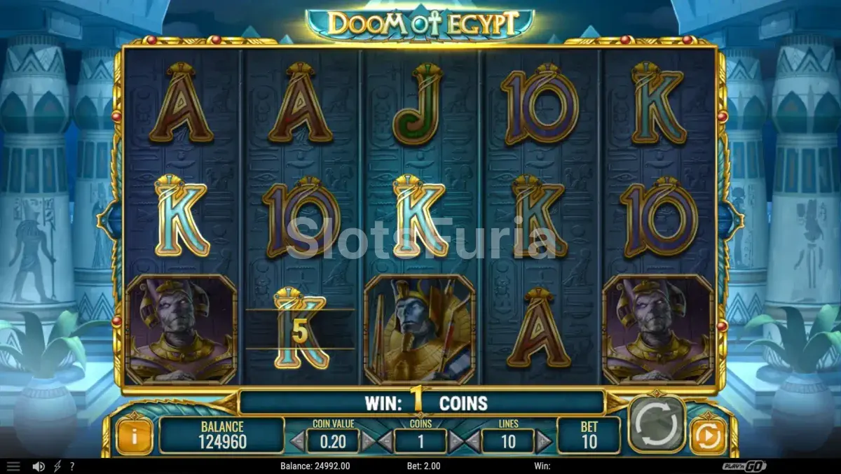 Segunda vista del juego base de la tragamonedas Doom of Egypt en acción