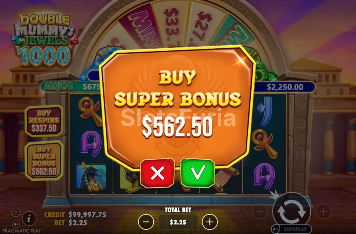 Menú de compra de bono de Double Mummys Jewels 1000