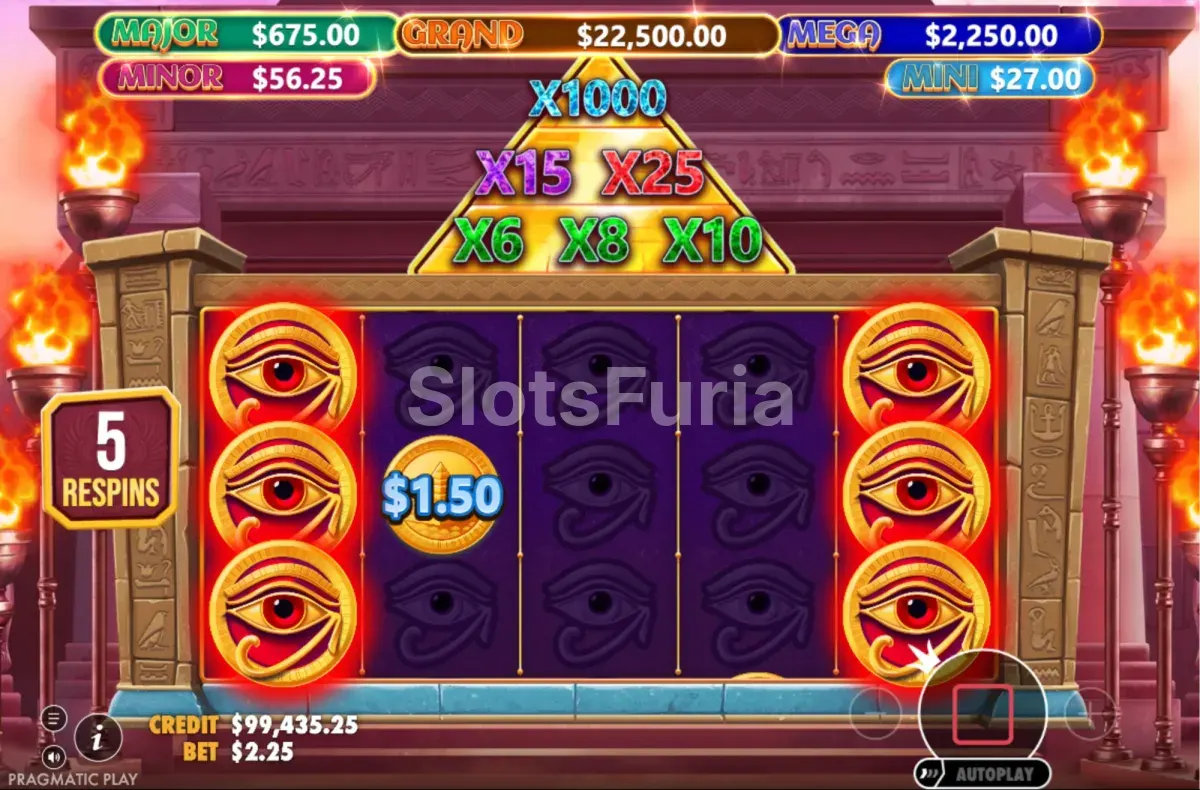 Ronda de respins de Double Mummys Jewels 1000 con multiplicadores
