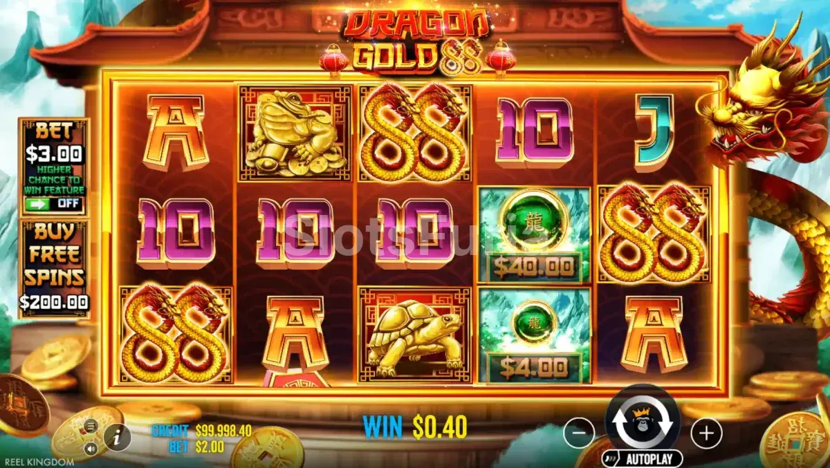 Pantalla principal del juego base en Dragon Gold 88