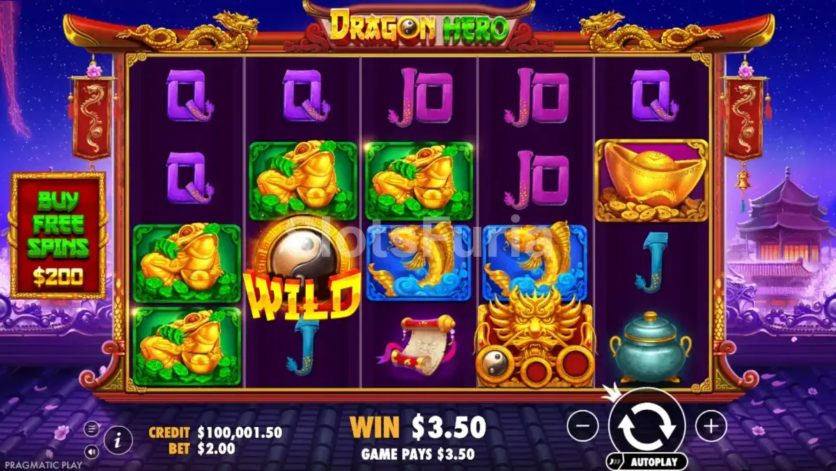 Pantalla principal de Dragon Hero con sus cinco rodillos