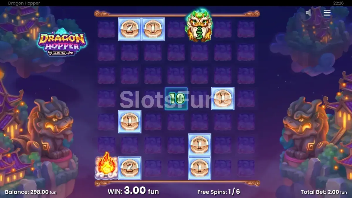 Modo de tiradas gratis activo en Dragon Hopper con símbolos especiales