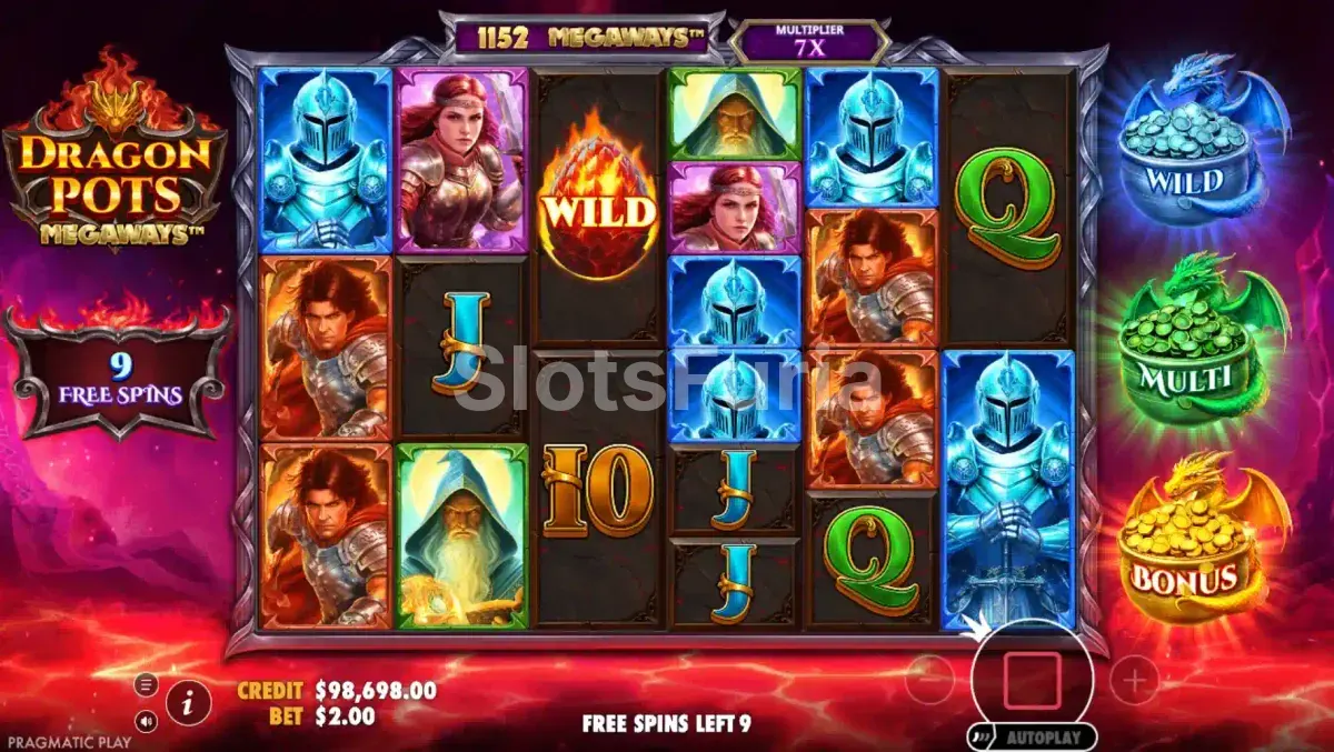 Ronda de giros gratuitos activa en Dragon Pots Megaways