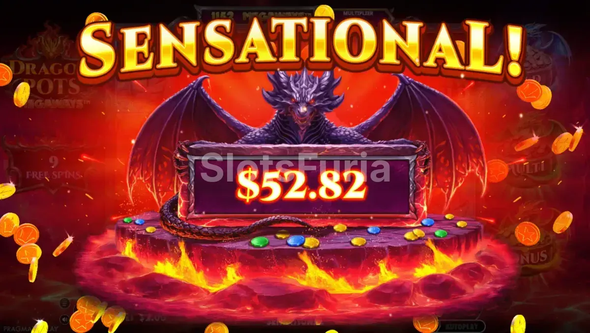 Gran victoria épica conseguida en Dragon Pots Megaways