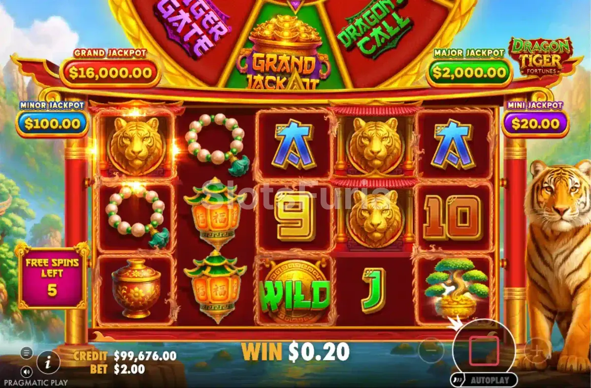 Pantalla de giros gratuitos activados en Dragon Tiger Fortunes con multiplicadores