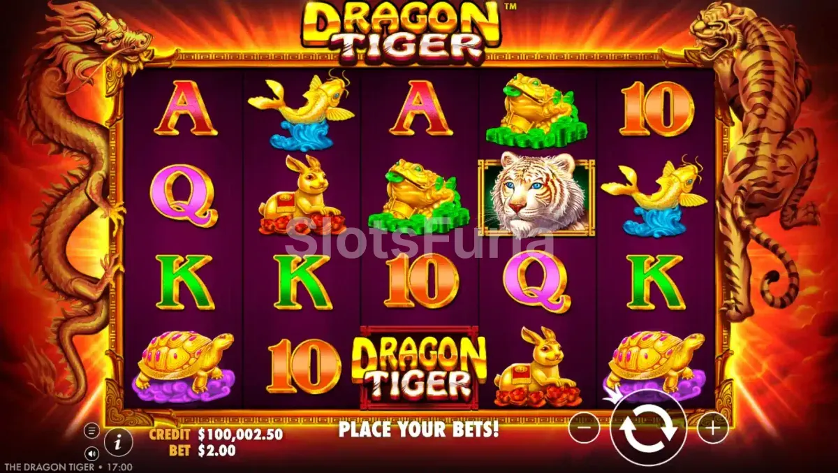 Pantalla principal de Dragon Tiger con dragones y tigres en los bordes