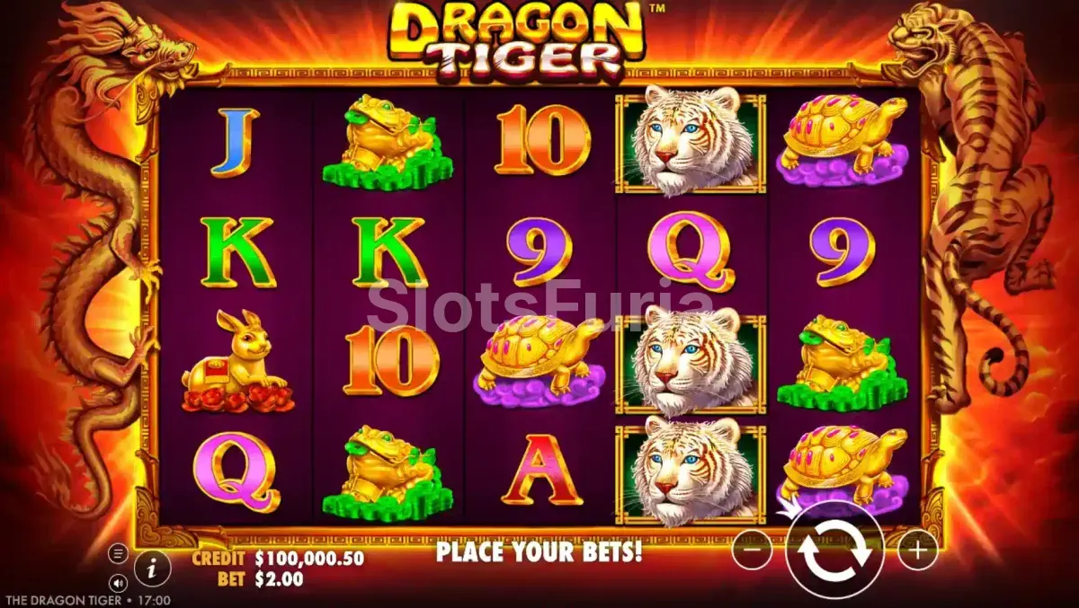 Segunda vista del juego base de Dragon Tiger con símbolos asiáticos