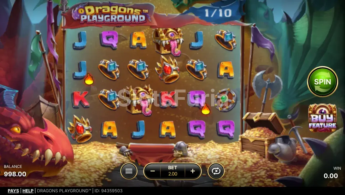 Pantalla principal de Dragons Playground con los dos dragones flanqueando la cuadrícula