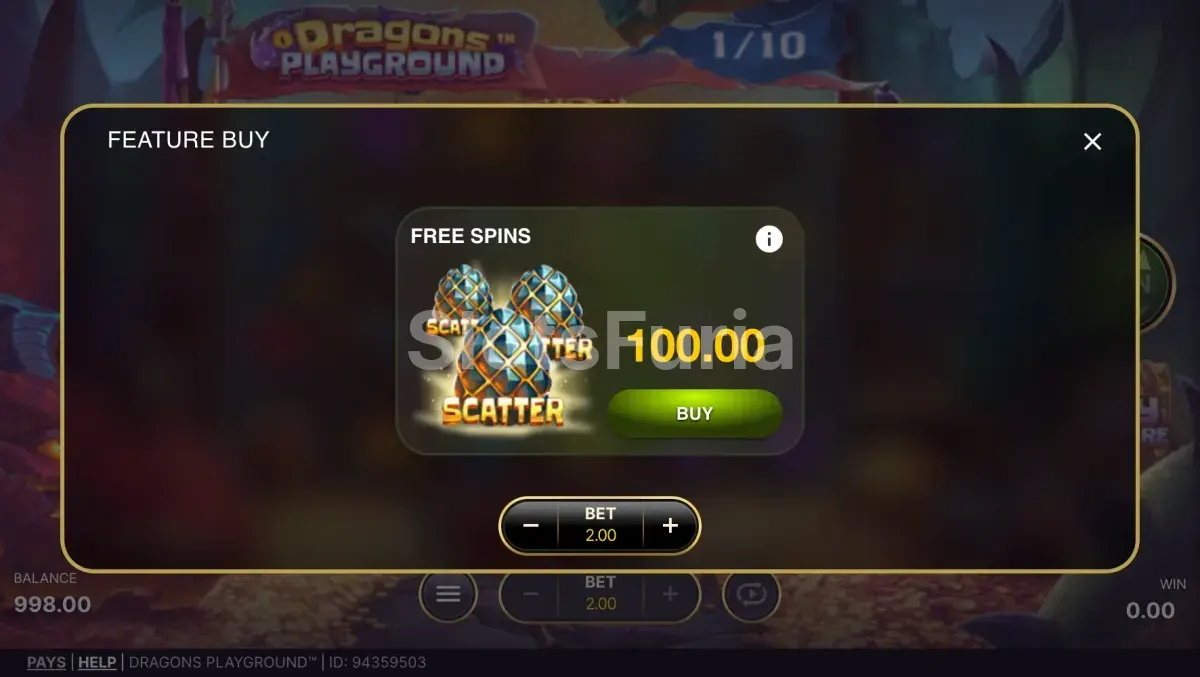 Opción de compra de bonus en Dragons Playground de NetEnt