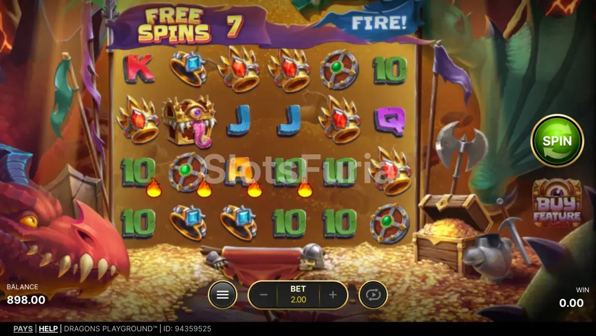 Ronda de giros gratuitos de Dragons Playground con wilds en acción