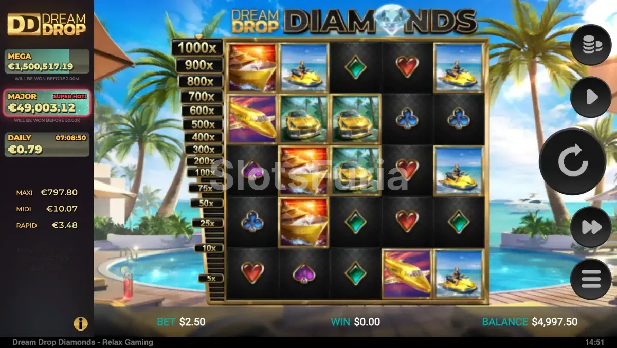 Pantalla principal del juego base de Dream Drop Diamonds