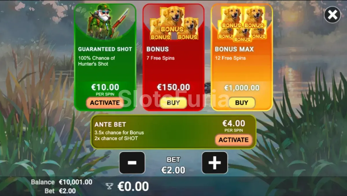 Función de compra de bonos en Duck Hunt 500