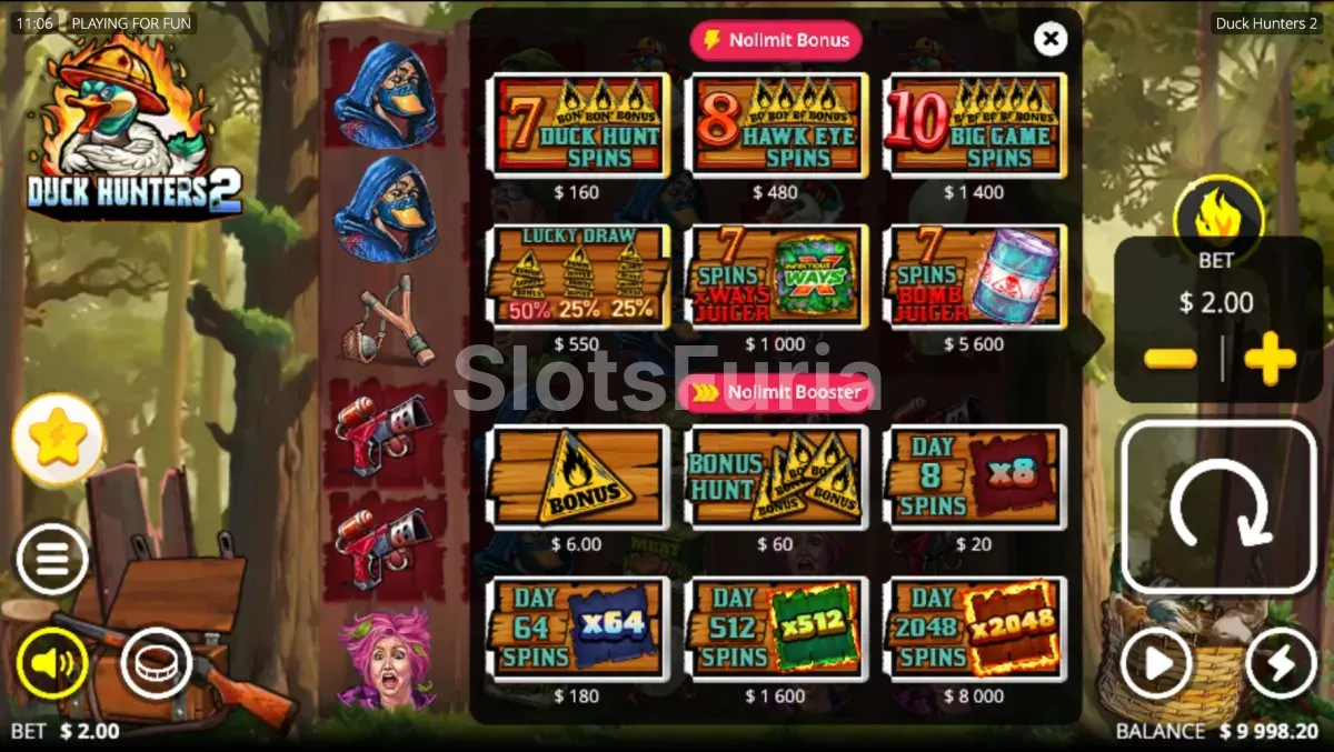 función de compra de bonus en Duck Hunters 2