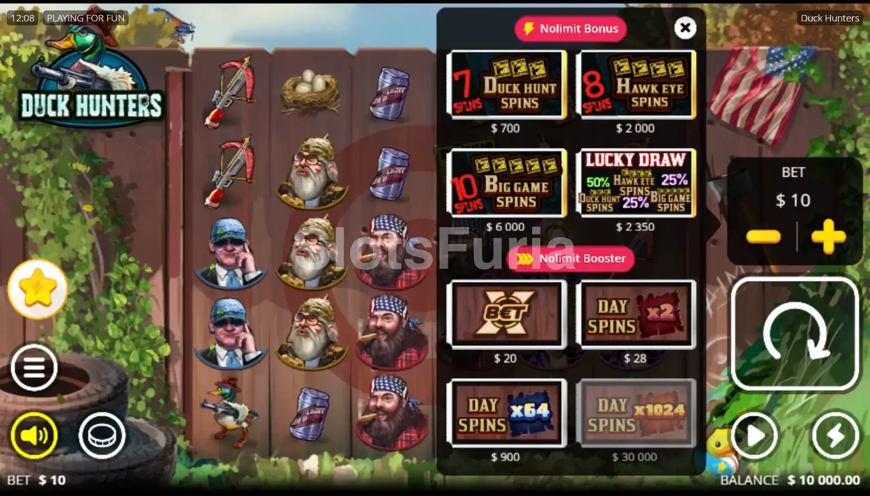 Pantalla de compra de bonus en Duck Hunters de Nolimit City