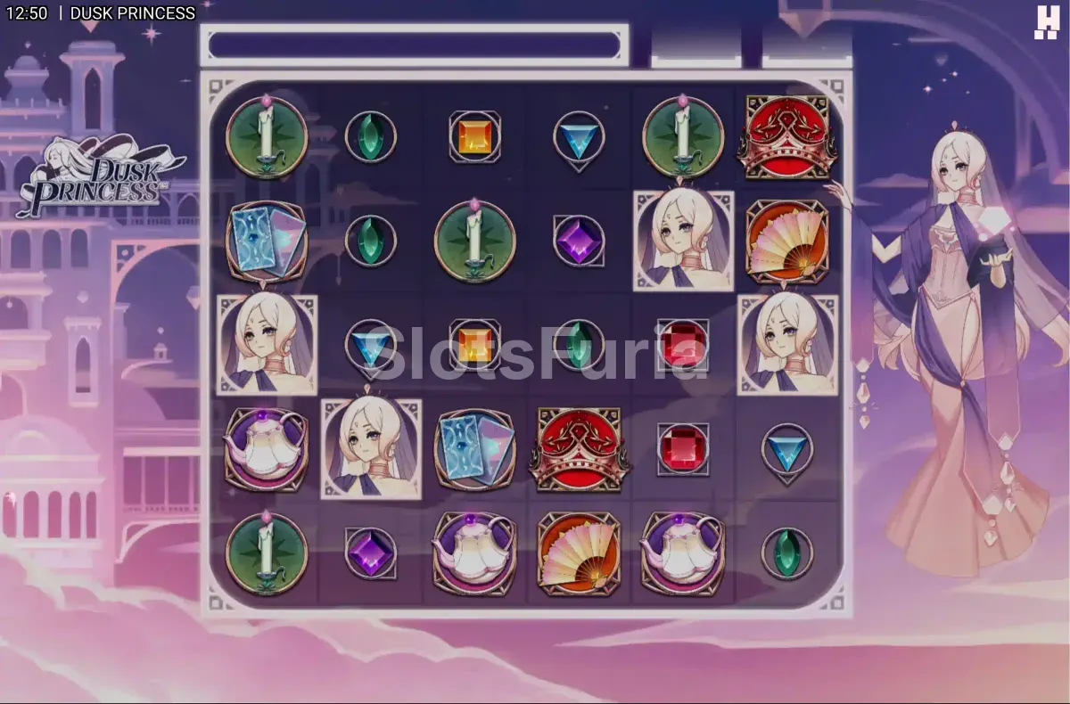 Modo de giros gratuitos activo en Dusk Princess de Hacksaw Gaming