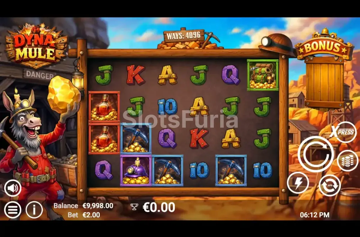 Pantalla principal del juego Dyna Mule con su rejilla de 6x4