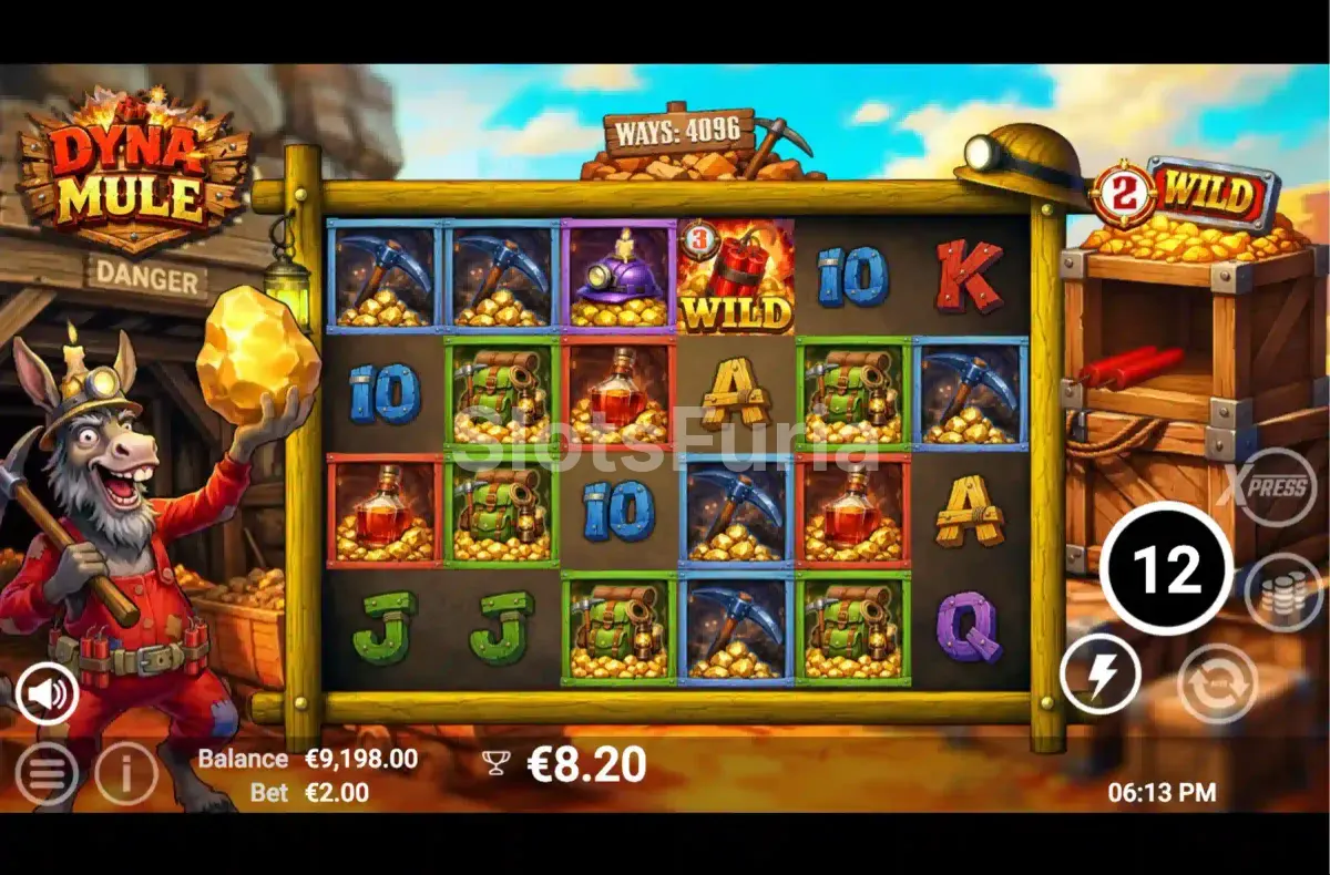 Ronda de giros gratuitos de Dyna Mule con wilds acumulados